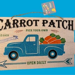 Carrot Patch Blue Easter Farm Truck Spring Home Decor Hanging Wood Sign 13 x 8